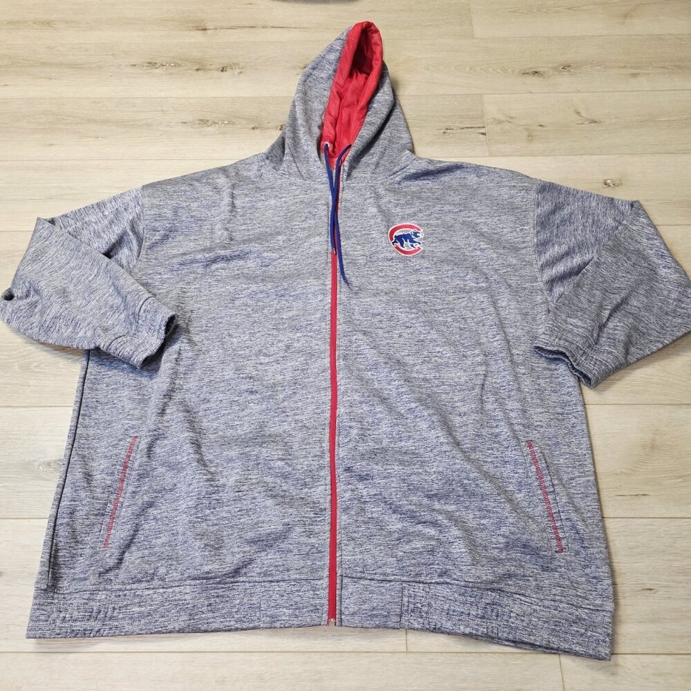 Vtg Unisex Majestic Baseball Zip Up Hooded Jacket Heather Blue/Grey Size 5XL